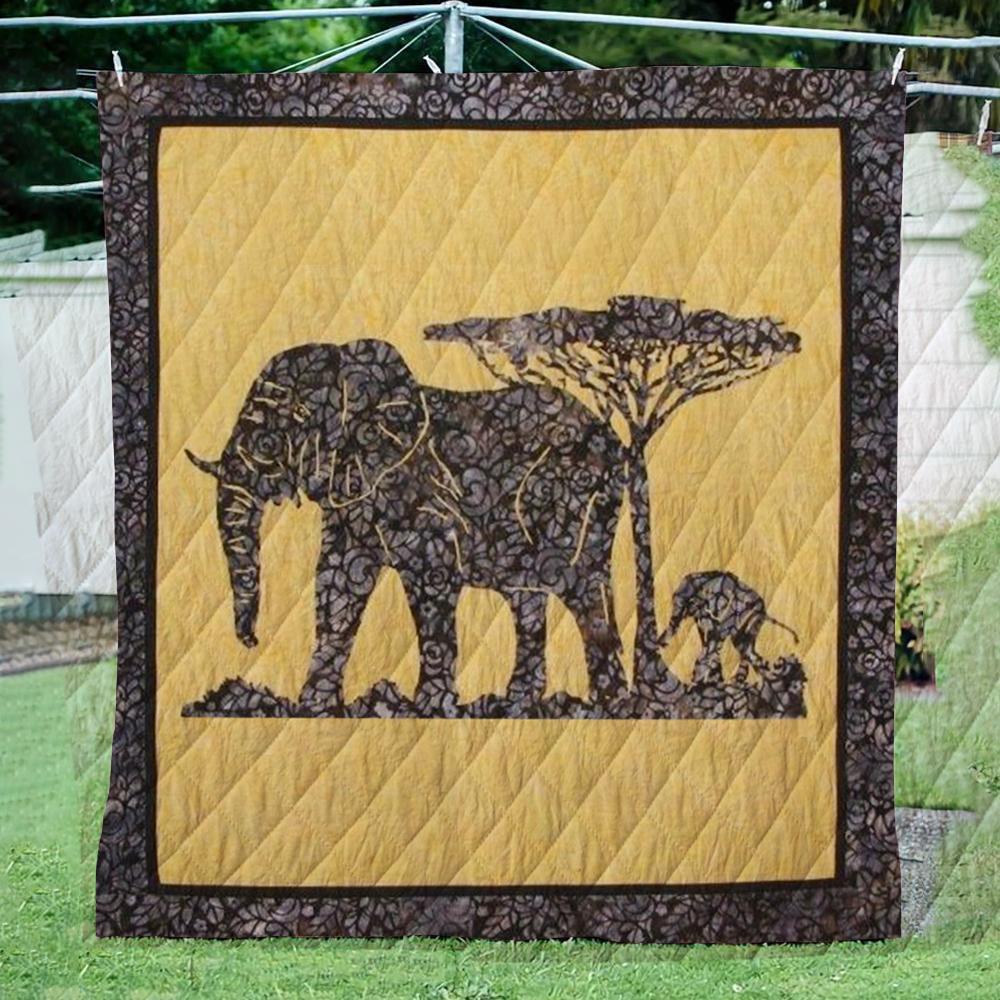 Big Elephant Next To The Tree  Quilt Blanket