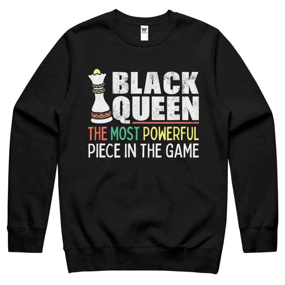 Womens Black Queen Most Powerful Chess African American Crewneck Sweatshirt