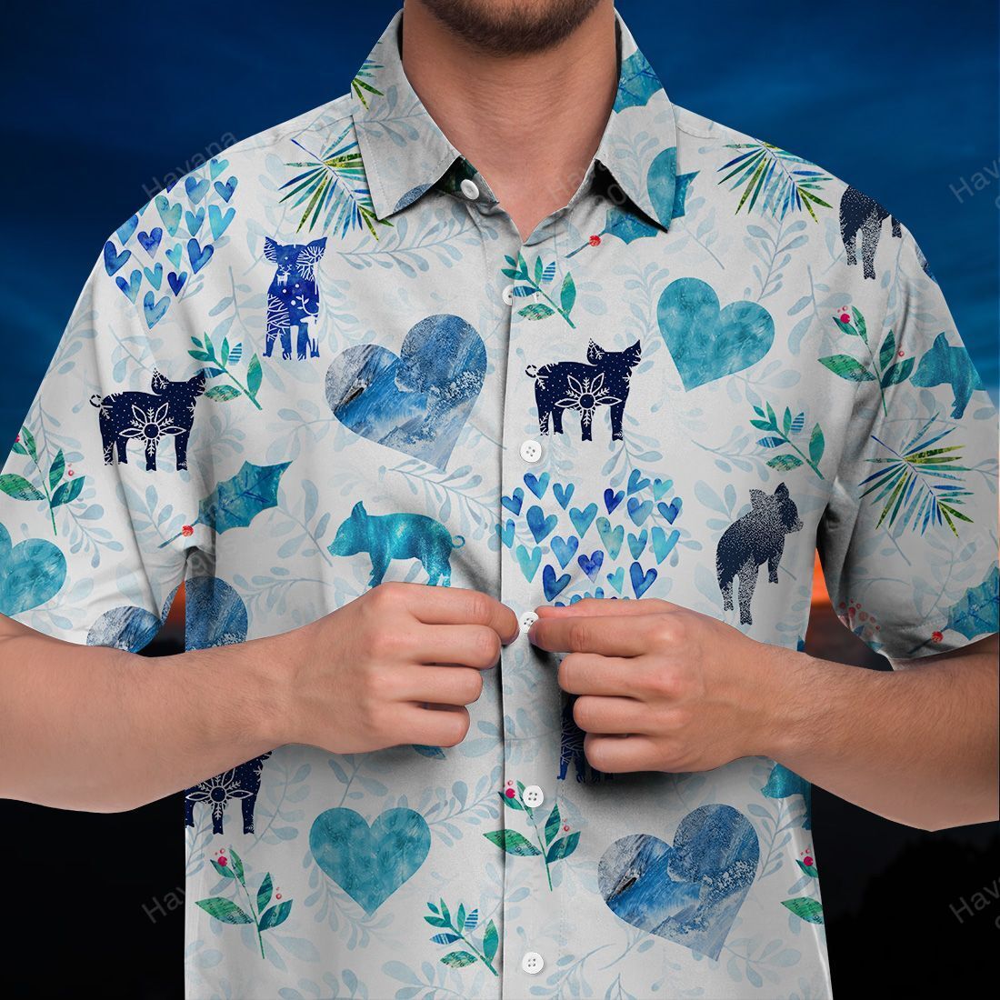 Pig Hawaii Shirt Winter Hearts Ha98970