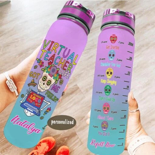 Teacher Virtual Teacher Life Skull Girl Personalized 3D Tracker Bottle