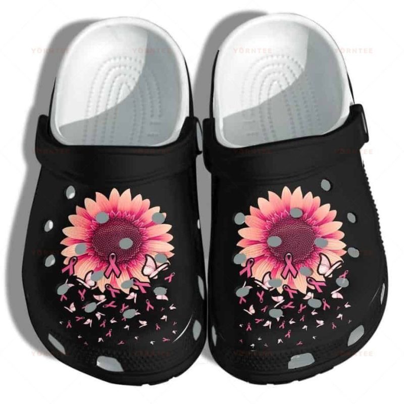 Sunflower Breast Cancer Awareness Merch Shoes – Butterfly Pink Cancer Gift For Lover Rubber clog Shoes Comfy Footwear