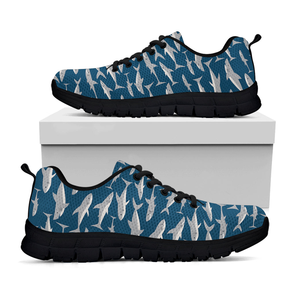 White Shark Pattern Print Black Sneakers