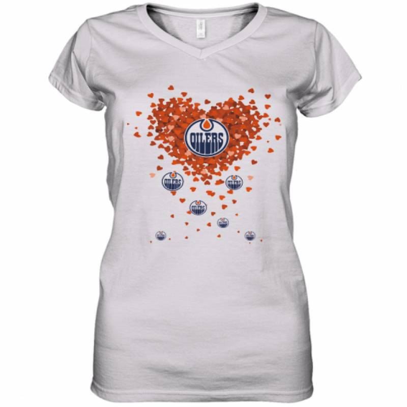 Love Edmonton Oilers Hearts Women's V-Neck T-Shirt