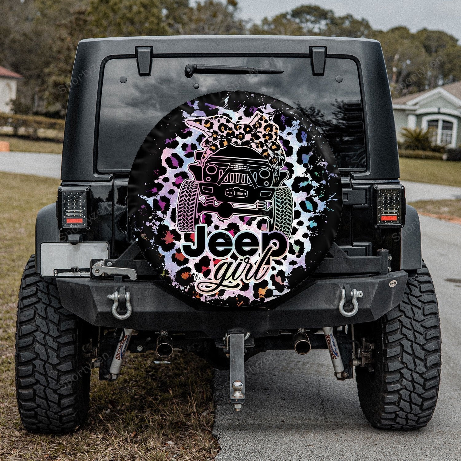 Jeep Girl Pink Black Leopard Pattern Spare Tire Cover Lt11