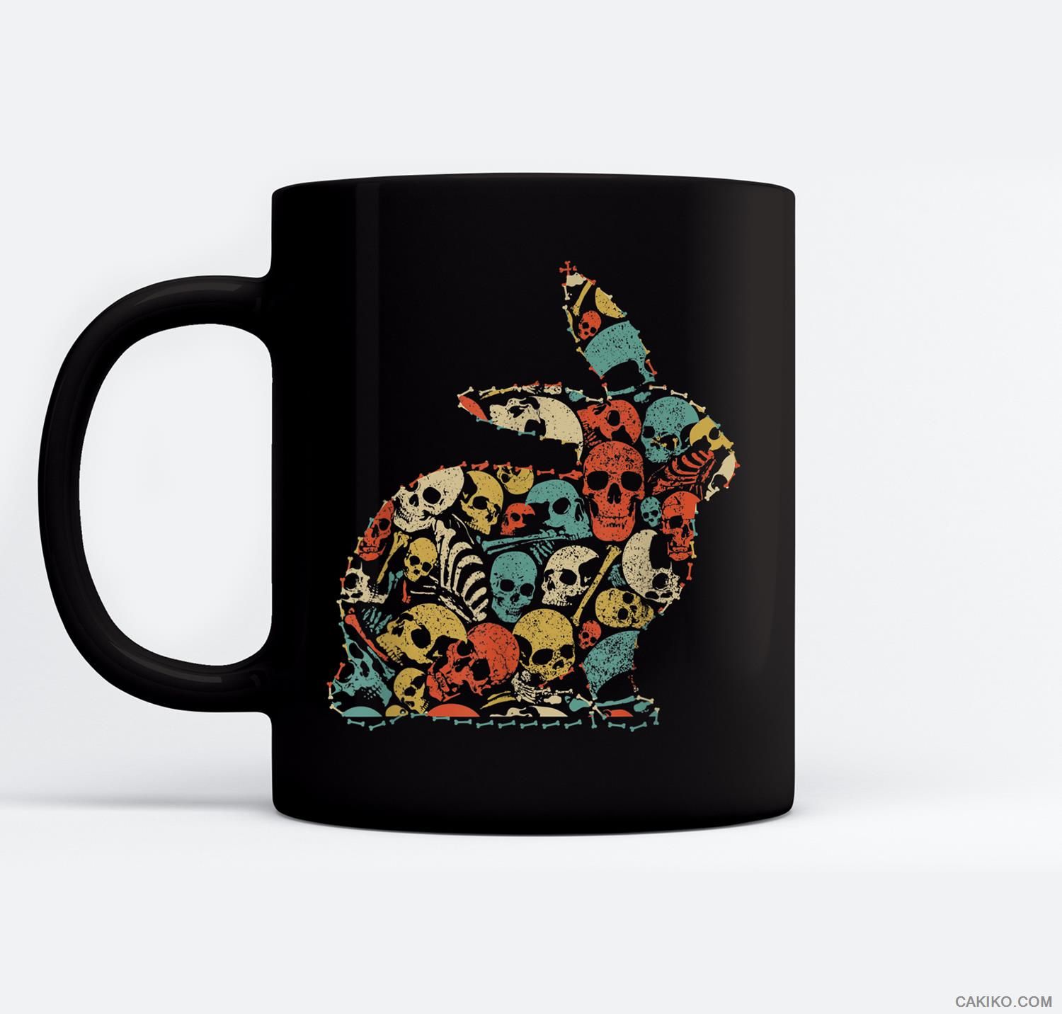 Rabbit Halloween Skeleton Skull Vintage Retro Ceramic Coffee Black Mugs