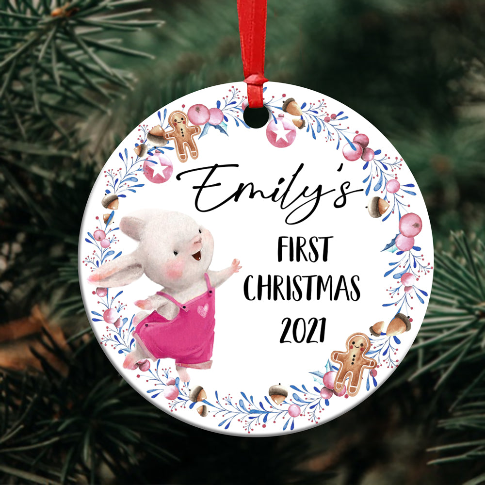 Personalized Boy Girl Baby’S First Christmas, Newborn Baby Rabbit Ornament