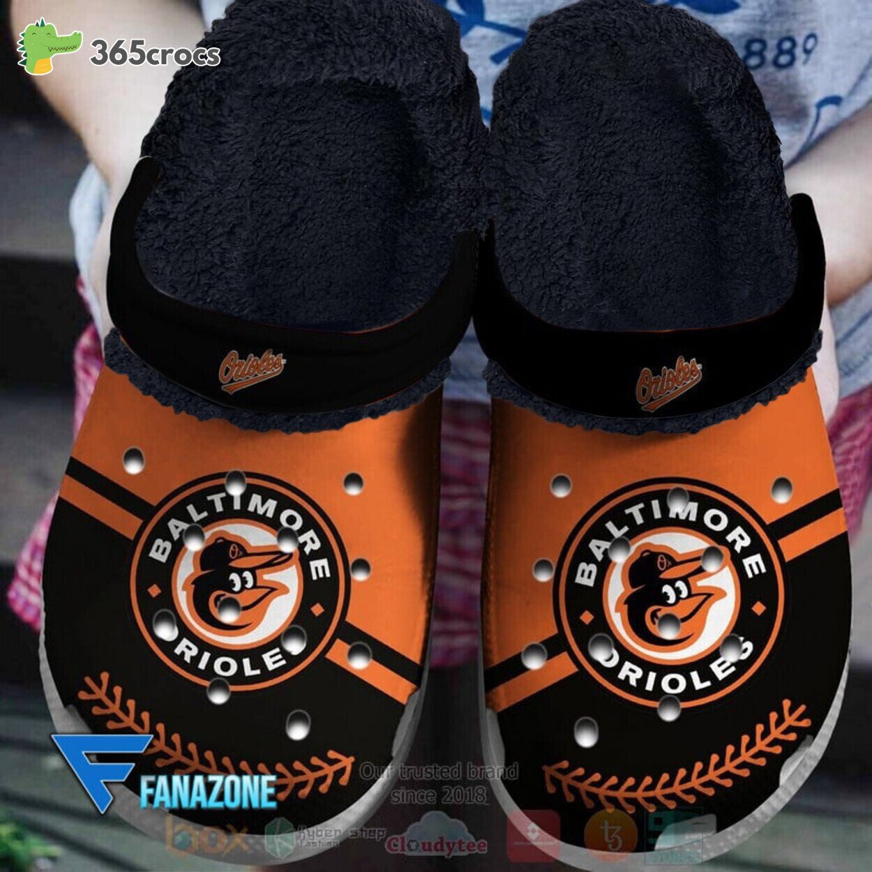 Baltimore Orioles BlackOrange MLB Sport Fur Lined Crocss Shoes Comfortable