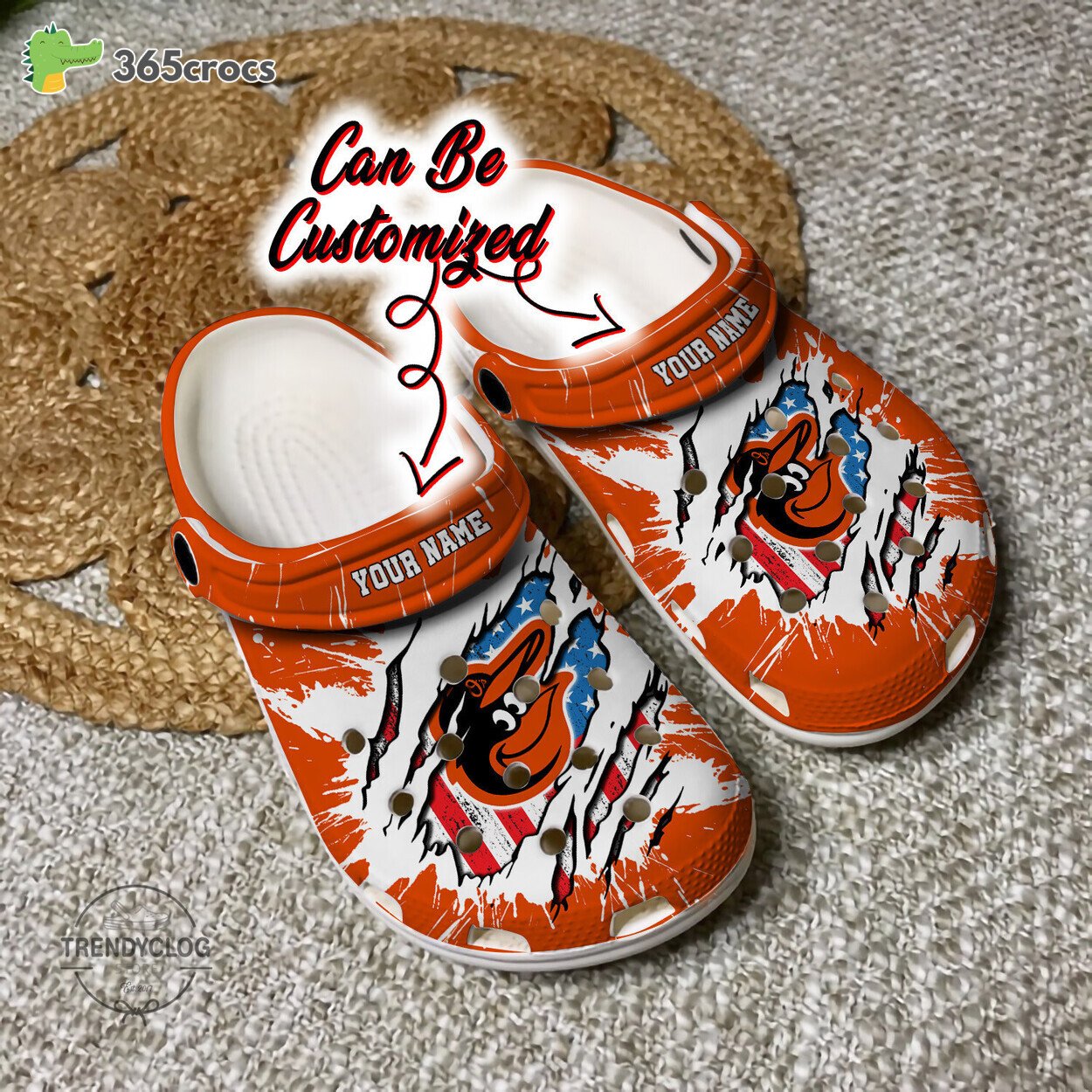Baltimore Orioles Personalized Baltimore Orioles Baseball Ripped American Flag Clog Shoes