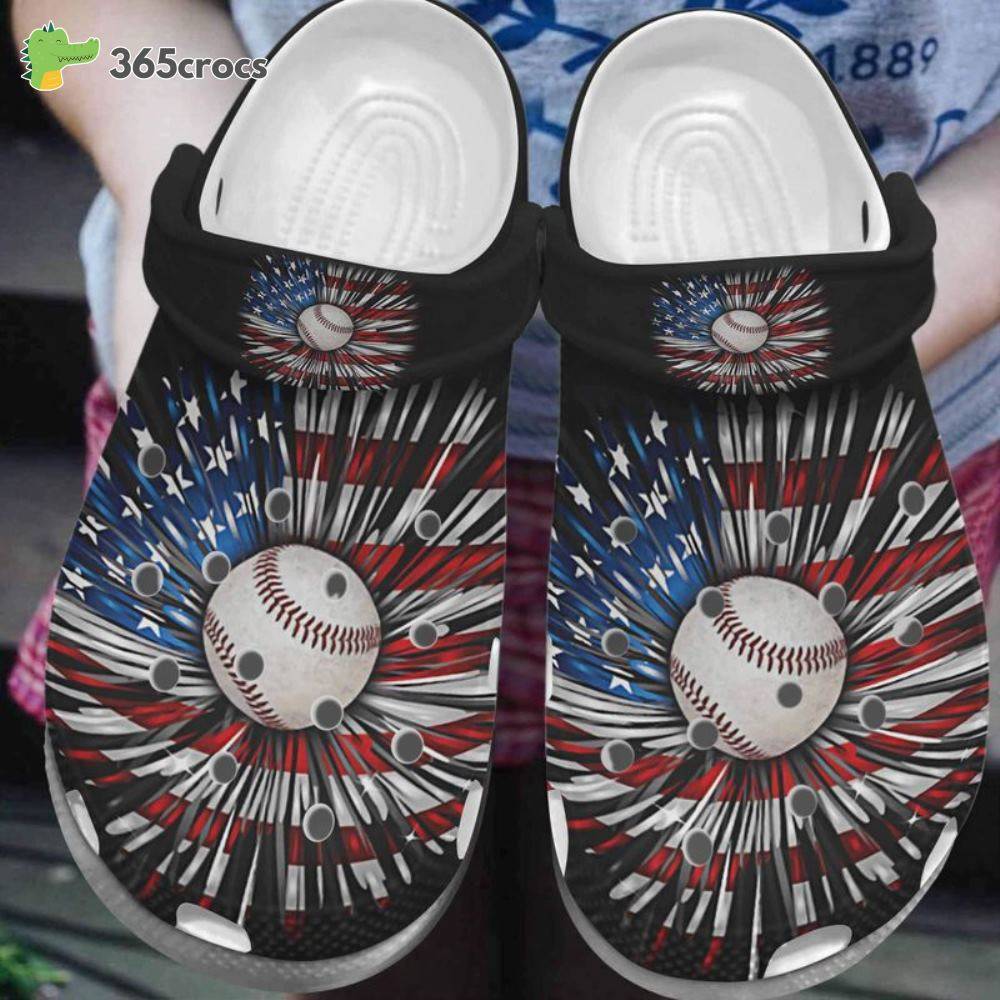 Baseball Ball Falls Usa Flag Player Shoes Croc For Batter Girl Wonderful Christmas Crocss Clog Shoes