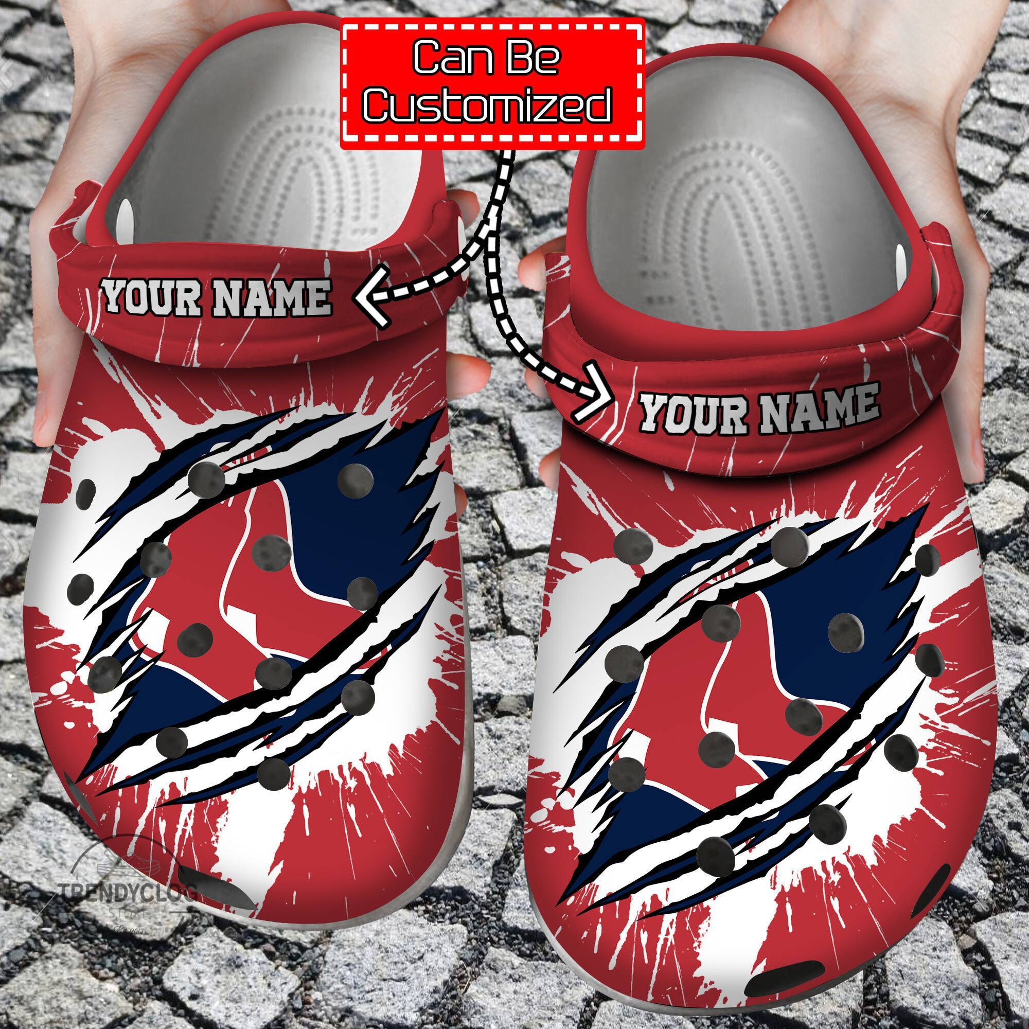 Baseball Crocss Personalized BRed Sox Ripped Claw Clog Shoes