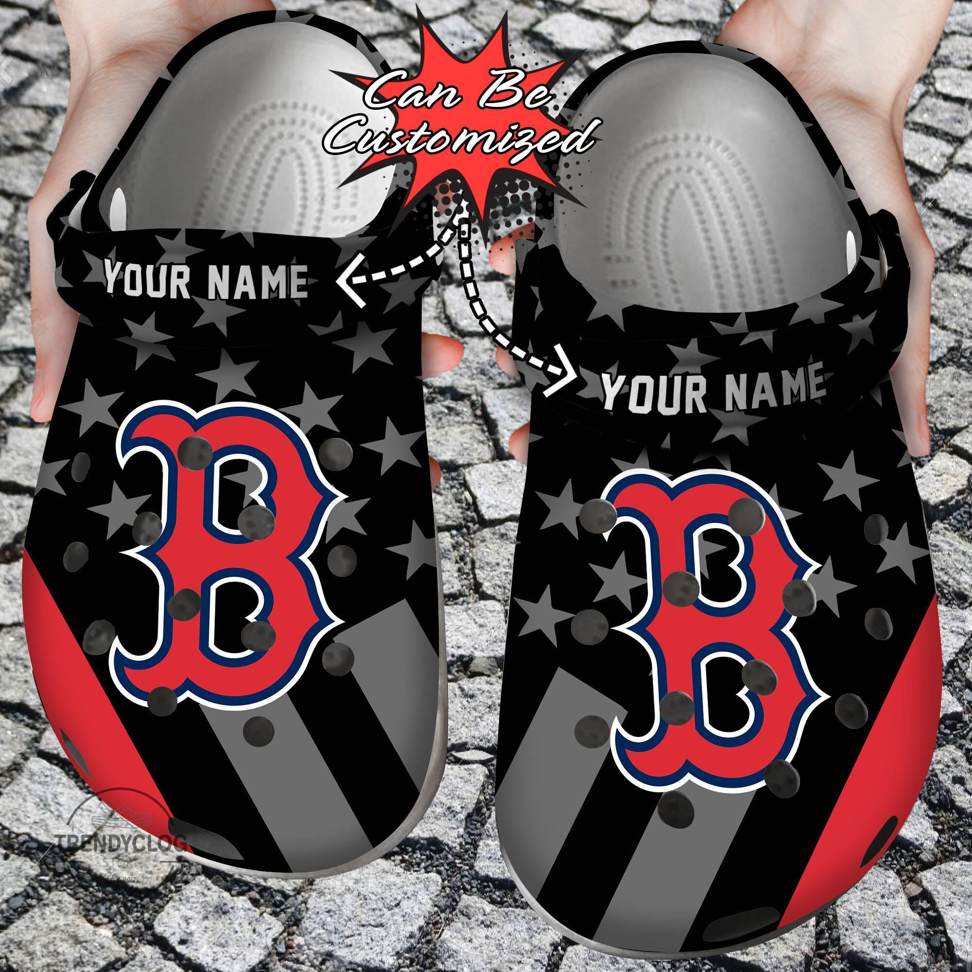 Baseball Crocss Personalized BRed Sox Star Flag Clog Shoes