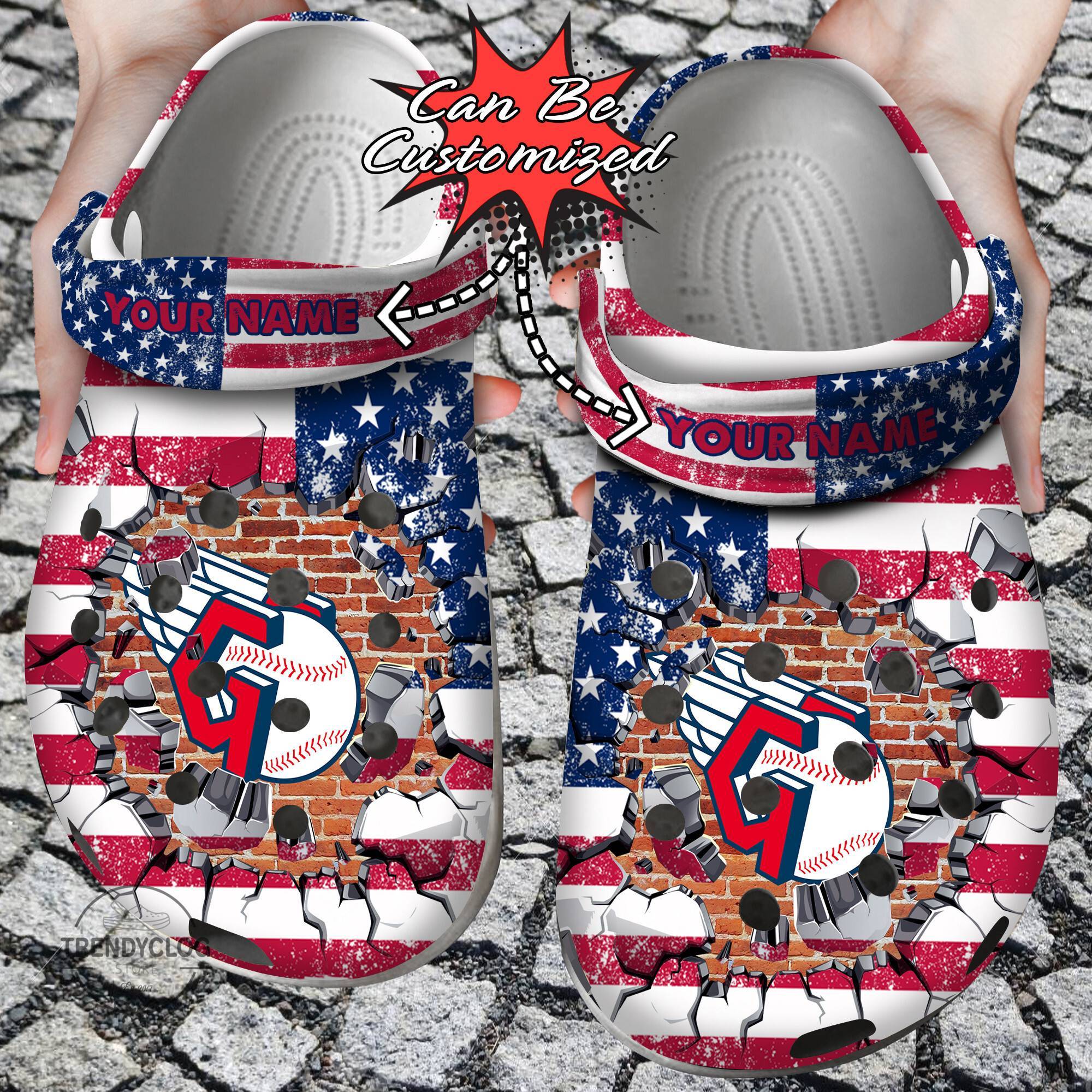 Baseball Crocss Personalized CGuardians American Flag Breaking Wall Clog Shoes