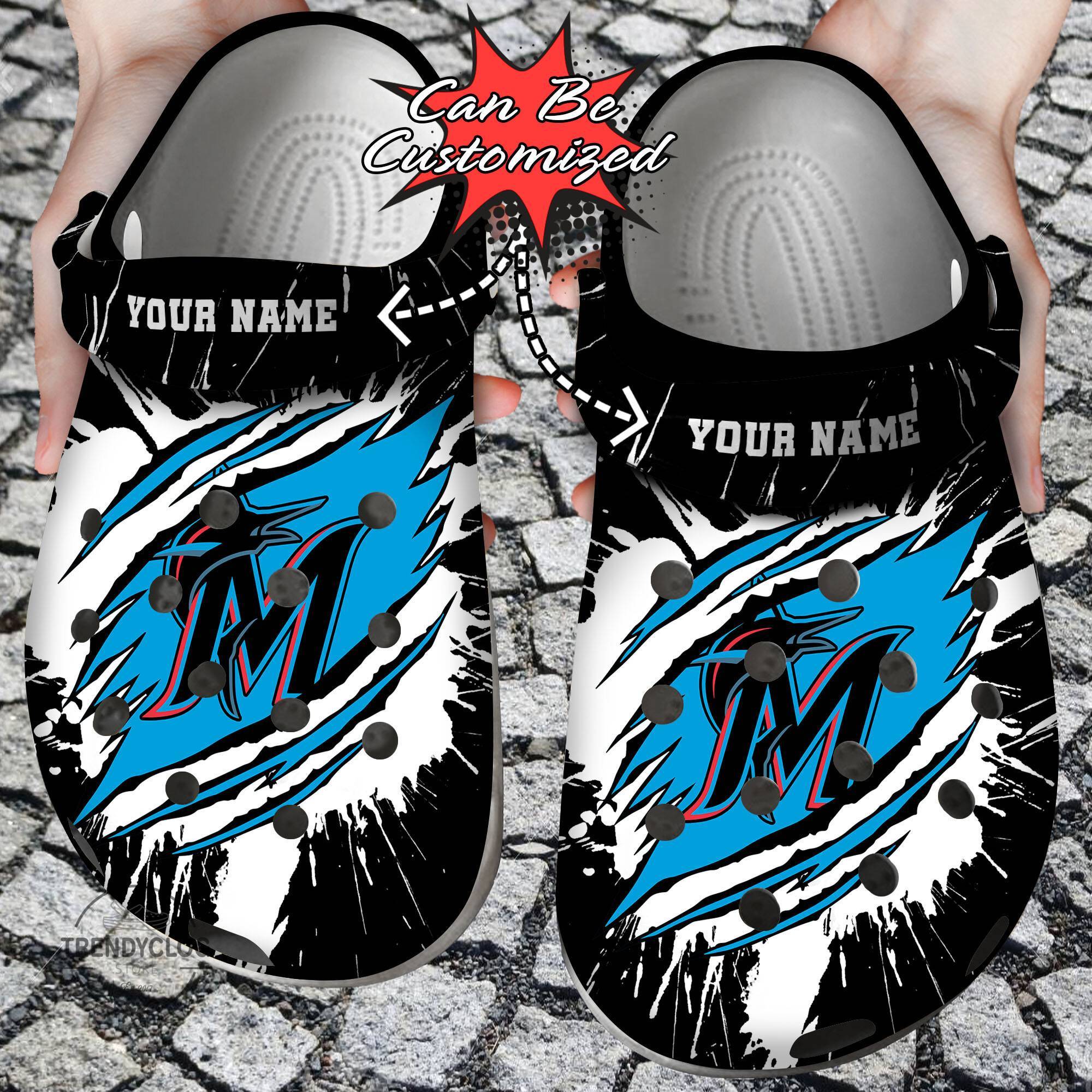 Baseball Crocss Personalized MMarlins Ripped Claw Clog Shoes