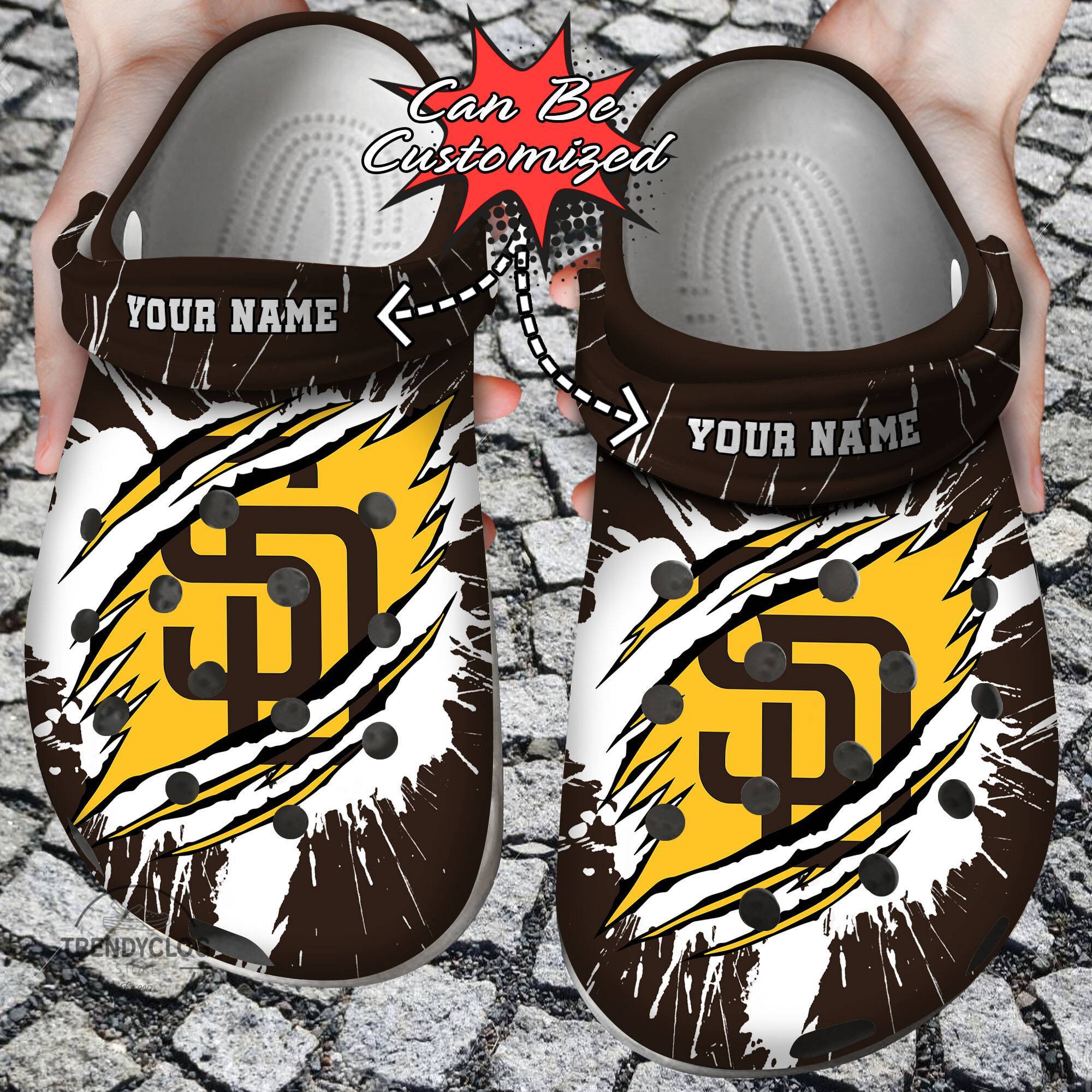 Baseball Crocss Personalized SD Padres Ripped Claw Clog Shoes