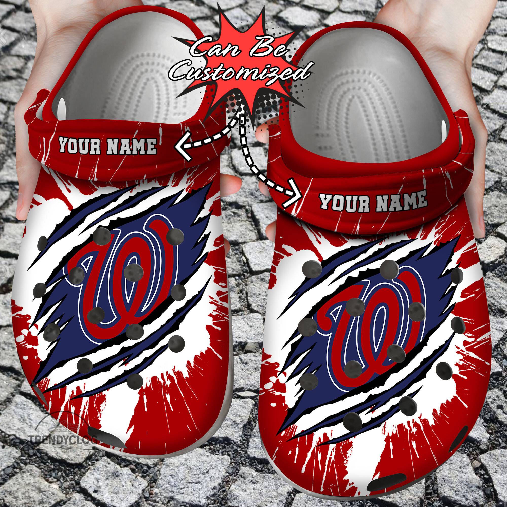 Baseball Crocss Personalized WNationals Ripped Claw Clog Shoes