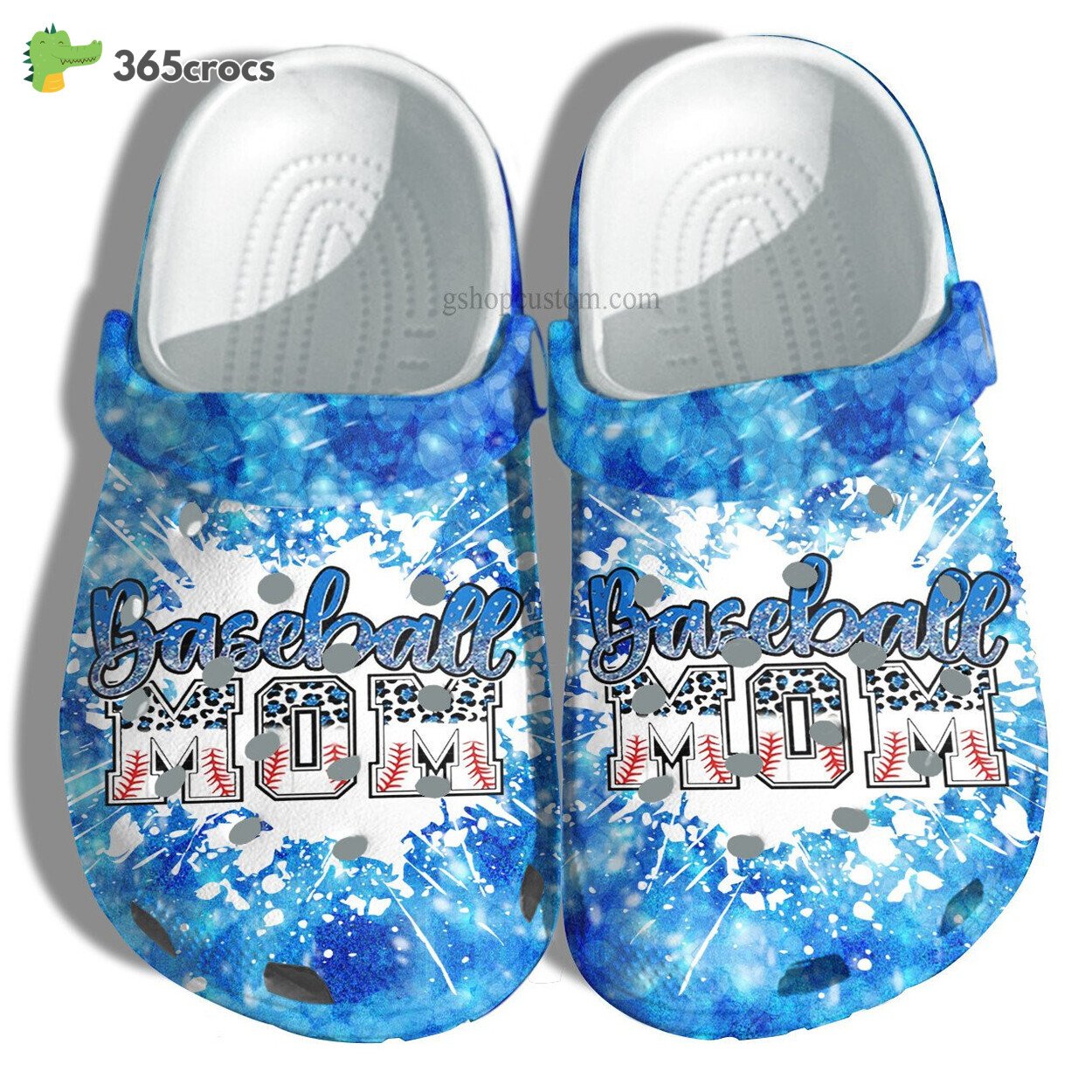 Baseball Mom Leopard Twinkle Blue Croc Shoes Gift Wife Baseball Line Leopard Shoes Gift Mother’s Day