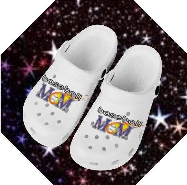 Baseball Mom White Rubber Clogs Custom Sports Inspired Footwear Design