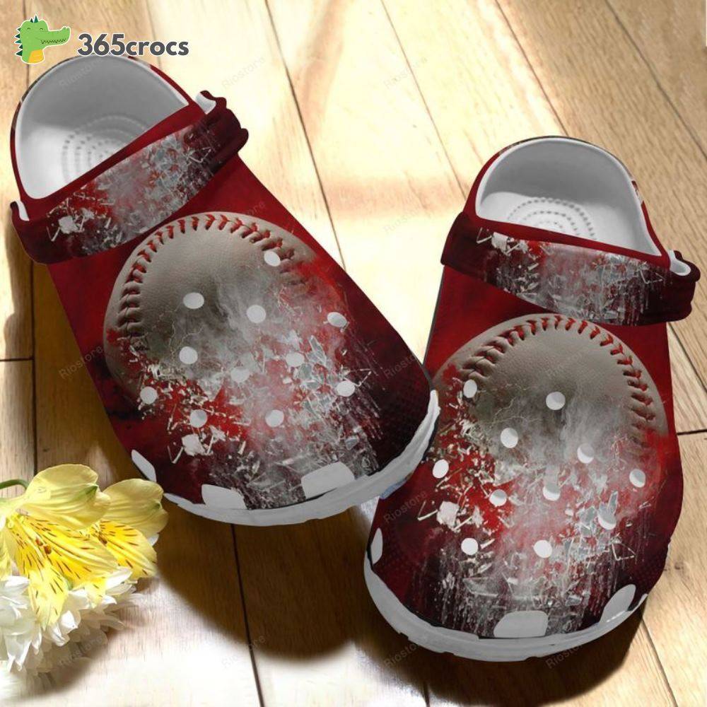 Baseball On Fire Classic Clogs Shoes Red Theme Croc Baseball Lovers Water Shoes Sporty Crocss Clog Shoes