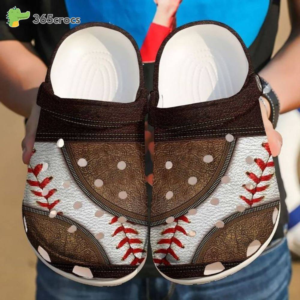 Baseball Pattern Leather Zips Baseball Lovers Gift Father Birthday Gift Son Gift Crocss Clog Shoes