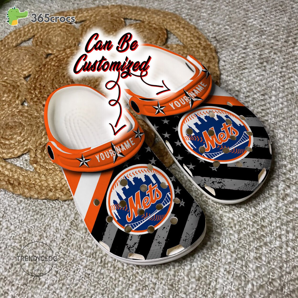 Baseball Personalized New York Mets American Flag Clog Shoes