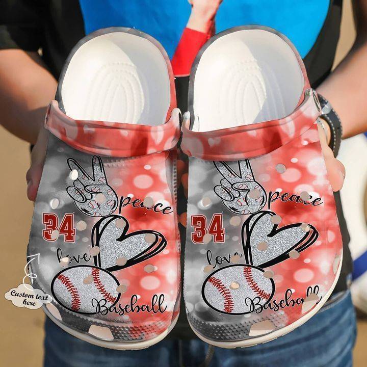 Baseball Personalized Peace Love Classic Clogs Crocss Shoes