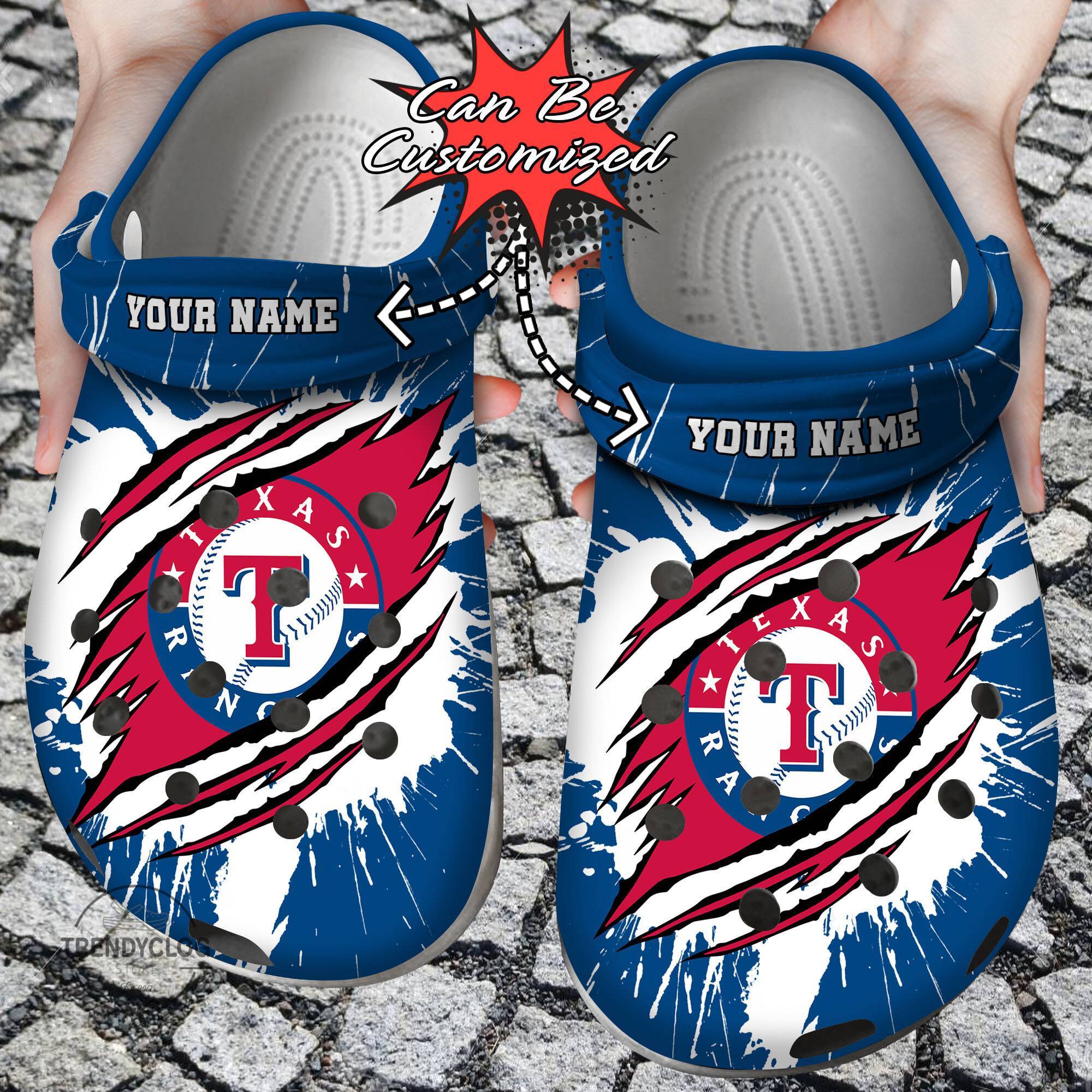 Baseball Personalized TRangers Ripped Claw Clog Crocss Shoes