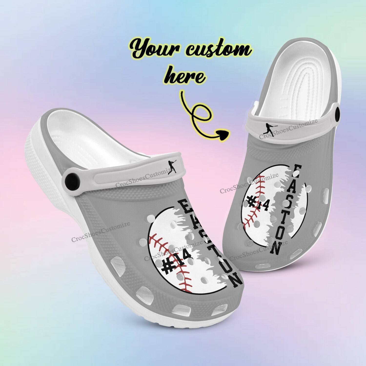 Baseball Player Custom Name Sporty Crocss Shoes Kids