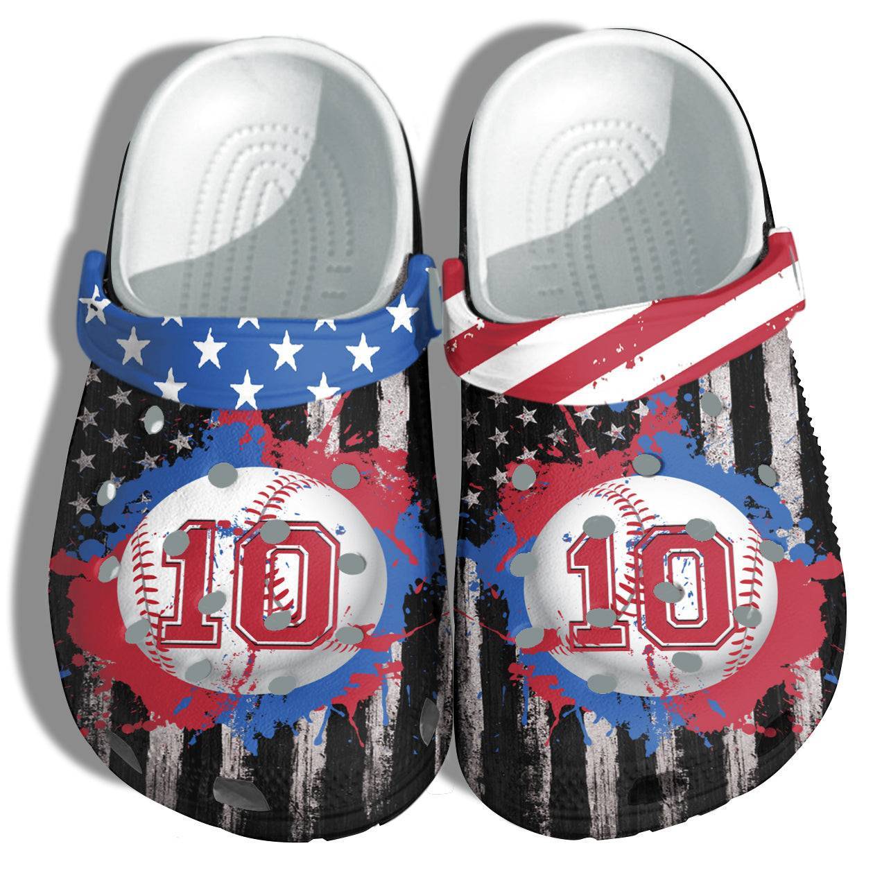 Baseball Player Sport 4Th Of July Crocss Clog Shoes Gift Women – Colorful Sport Spirit Number 10 America Flag Crocss Clog Shoes Birthday Gift