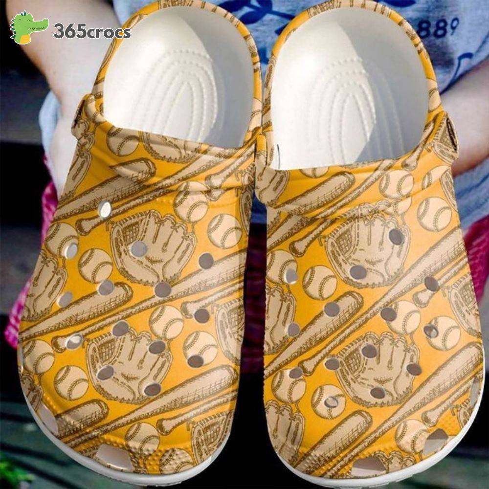 Baseball Seamless Pattern Baseball Gloves Baseball Ball Baseball Bat Crocss Clog Shoes