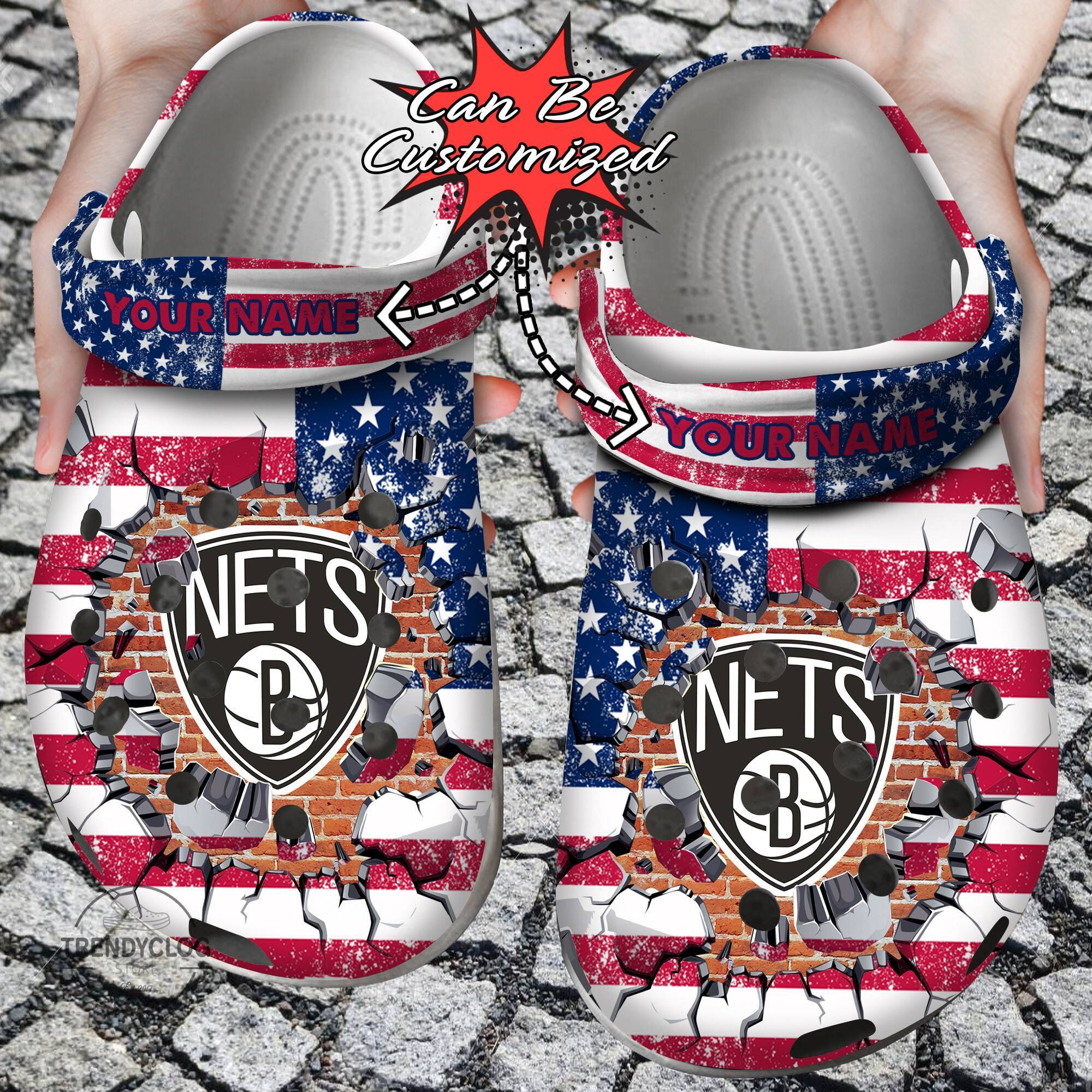 Basketball Crocss Personalized BNets American Flag Breaking Wall Clog Shoes