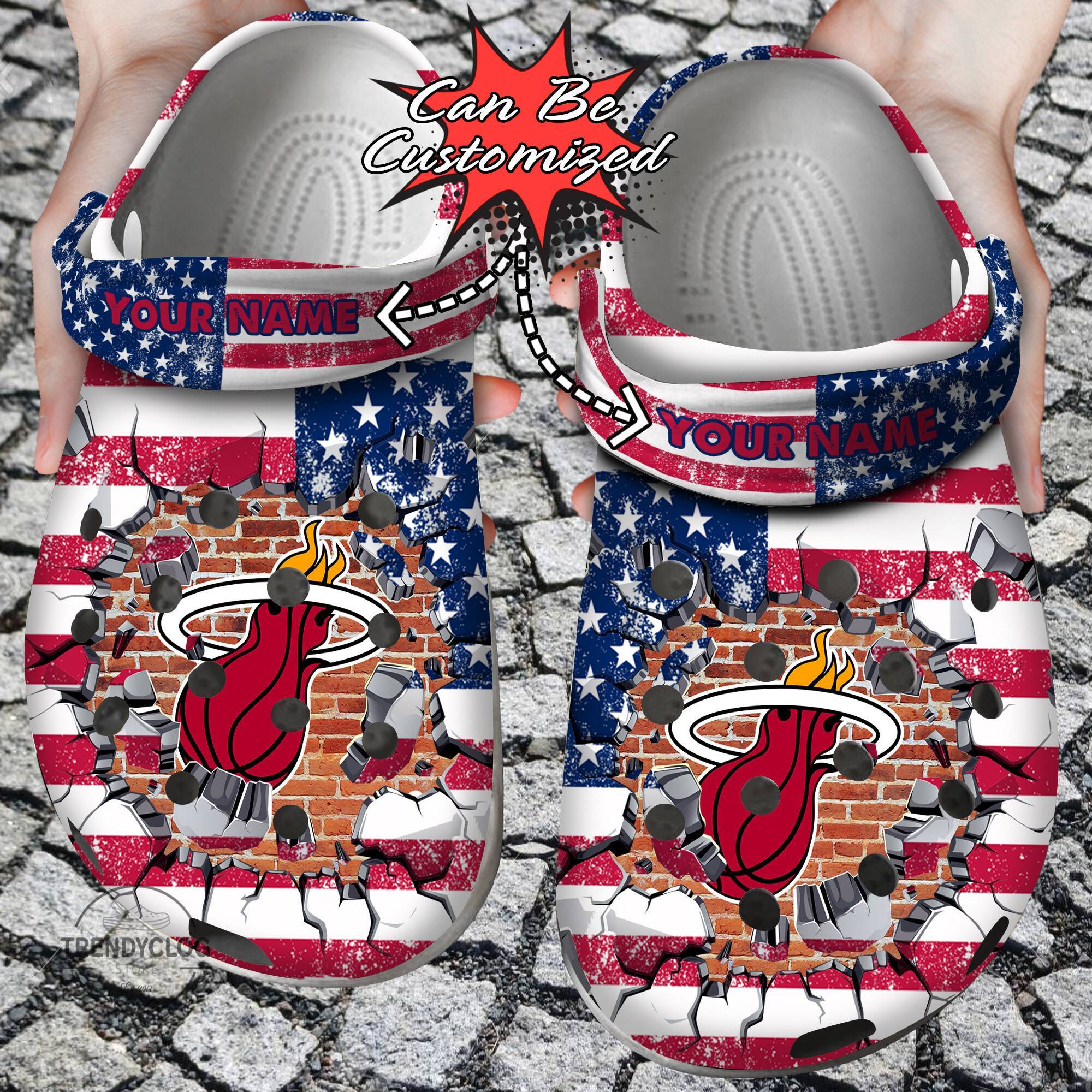 Basketball Crocss Personalized MHeat American Flag Breaking Wall Clog Shoes