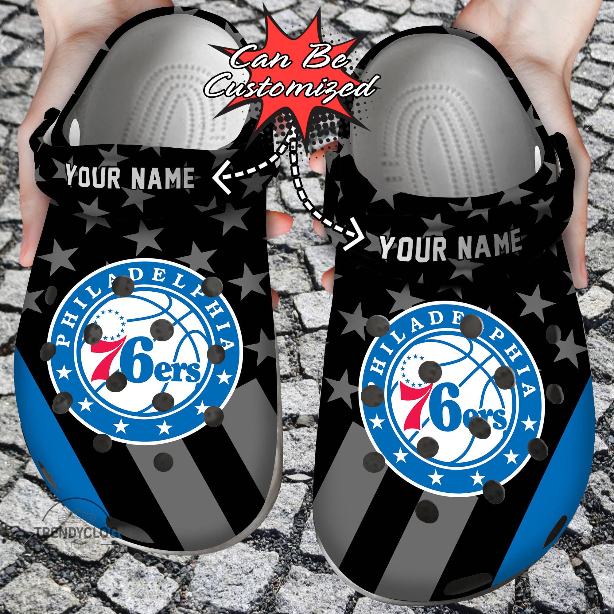 Basketball Crocss Personalized P76ers Star Flag Clog Shoes