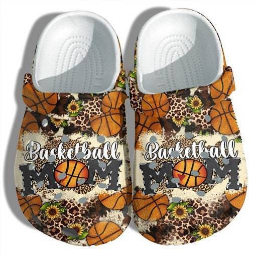 Basketball Mom Croc Shoes Leopard Sunflower Style, Basketball Cheer Up Daughter Player Mom Crocss Shoes Gift Mommy Birthday