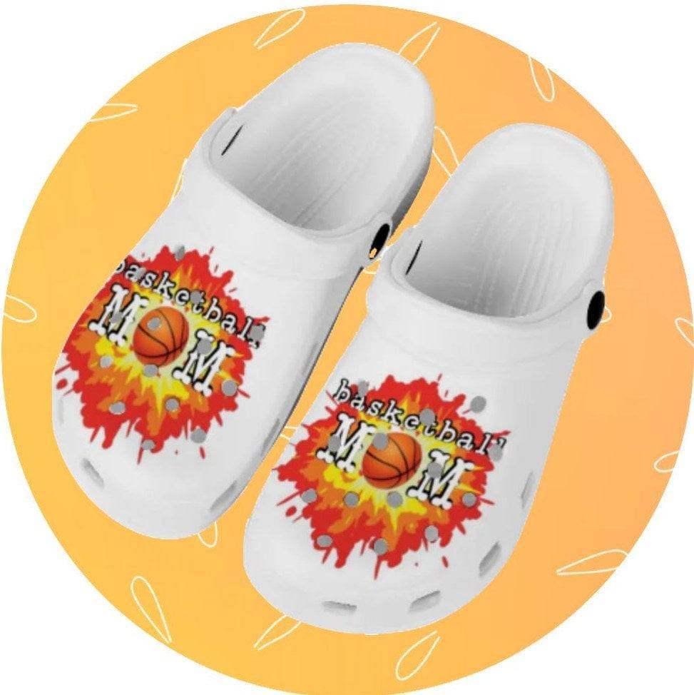 Basketball Mom Custom White Rubber Clogs Sports Inspired Footwear Design