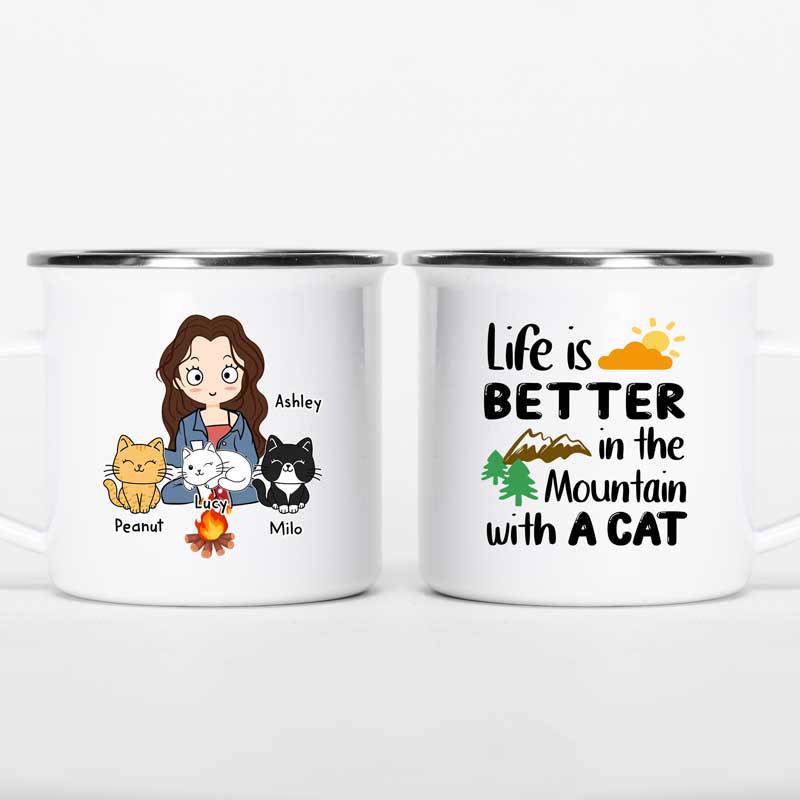 Life Is Better In The Mountain With Cats Personalized Campfire Mug