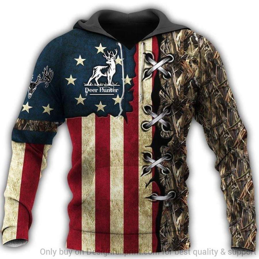 Deer Hunting US Flag Hoodie