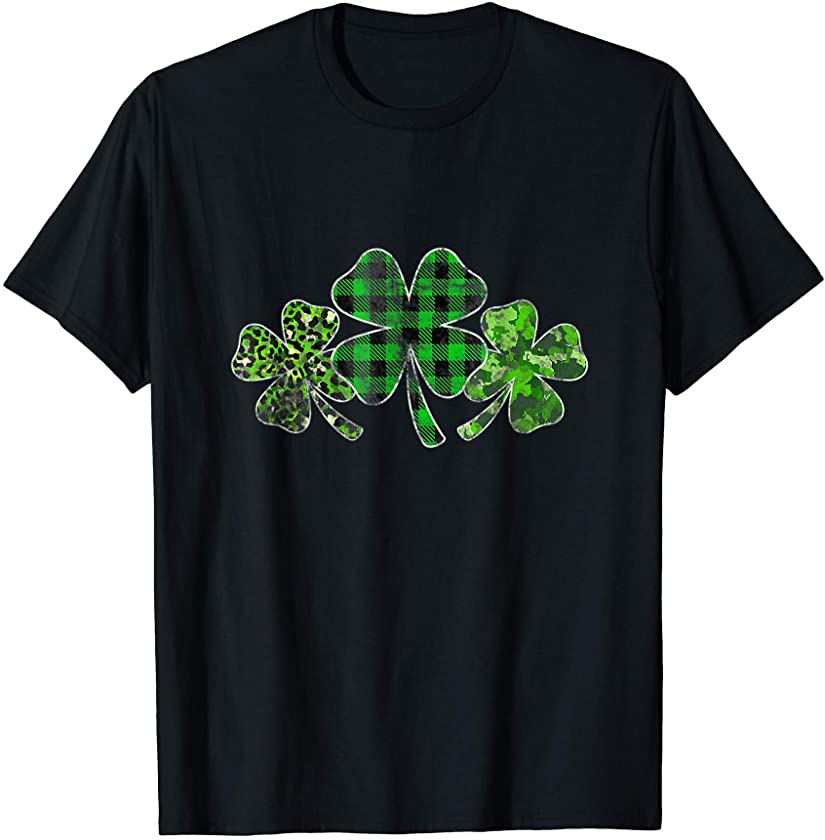 Plaid Shamrock Leopard Camouflage Cool St Patricks Day Gift T-Shirt