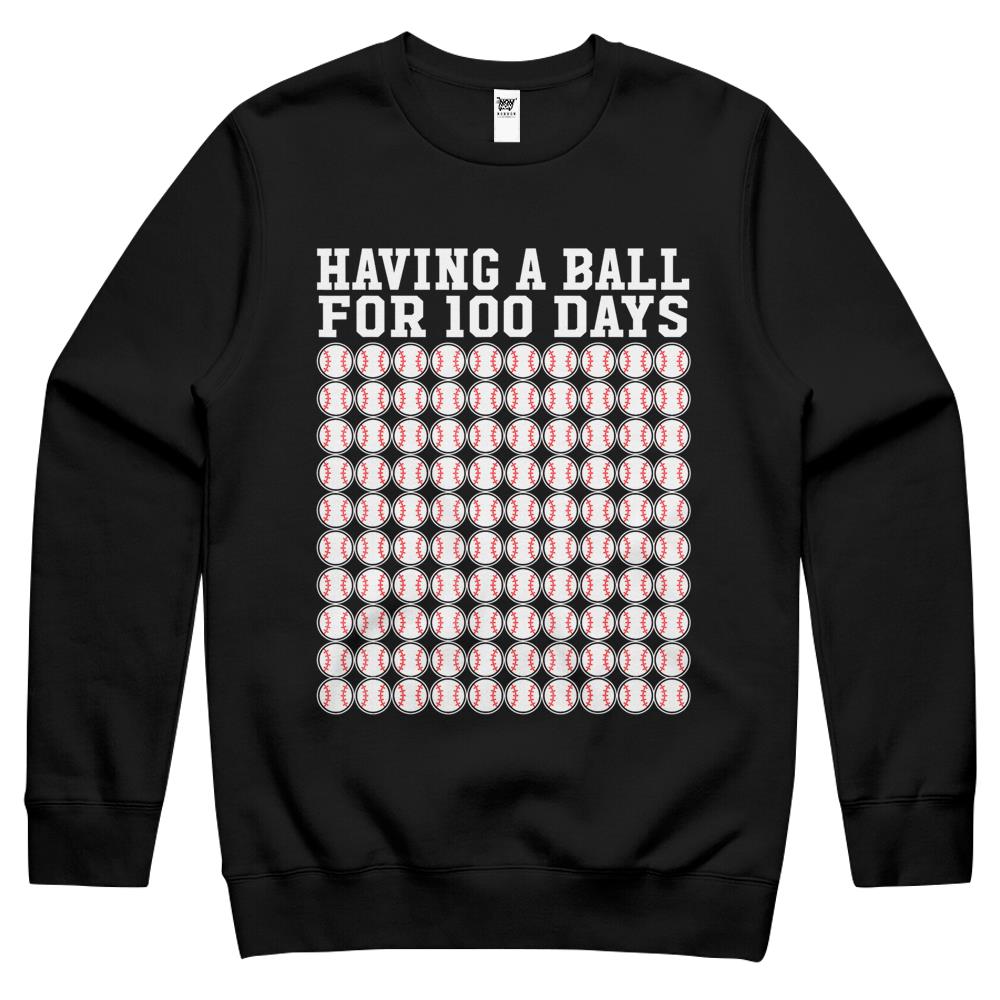 Baseball 100 Days Of School Shirt Player Teacher Boy Gift Crewneck Sweatshirt