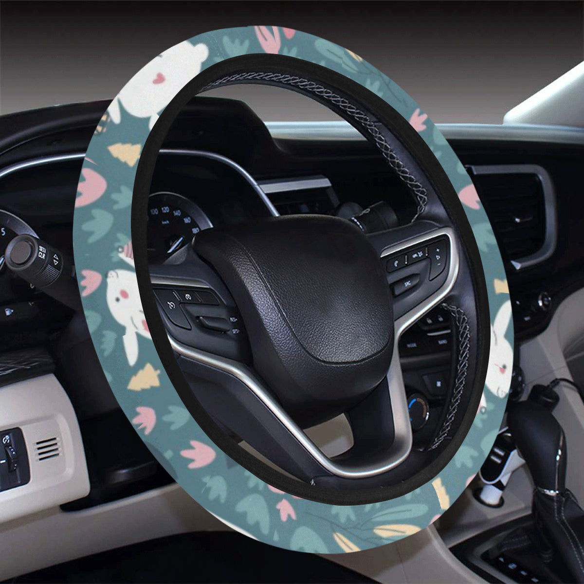 Rabbit Pattern Print Design Rb013 Steering Wheel Cover With Elastic Edge