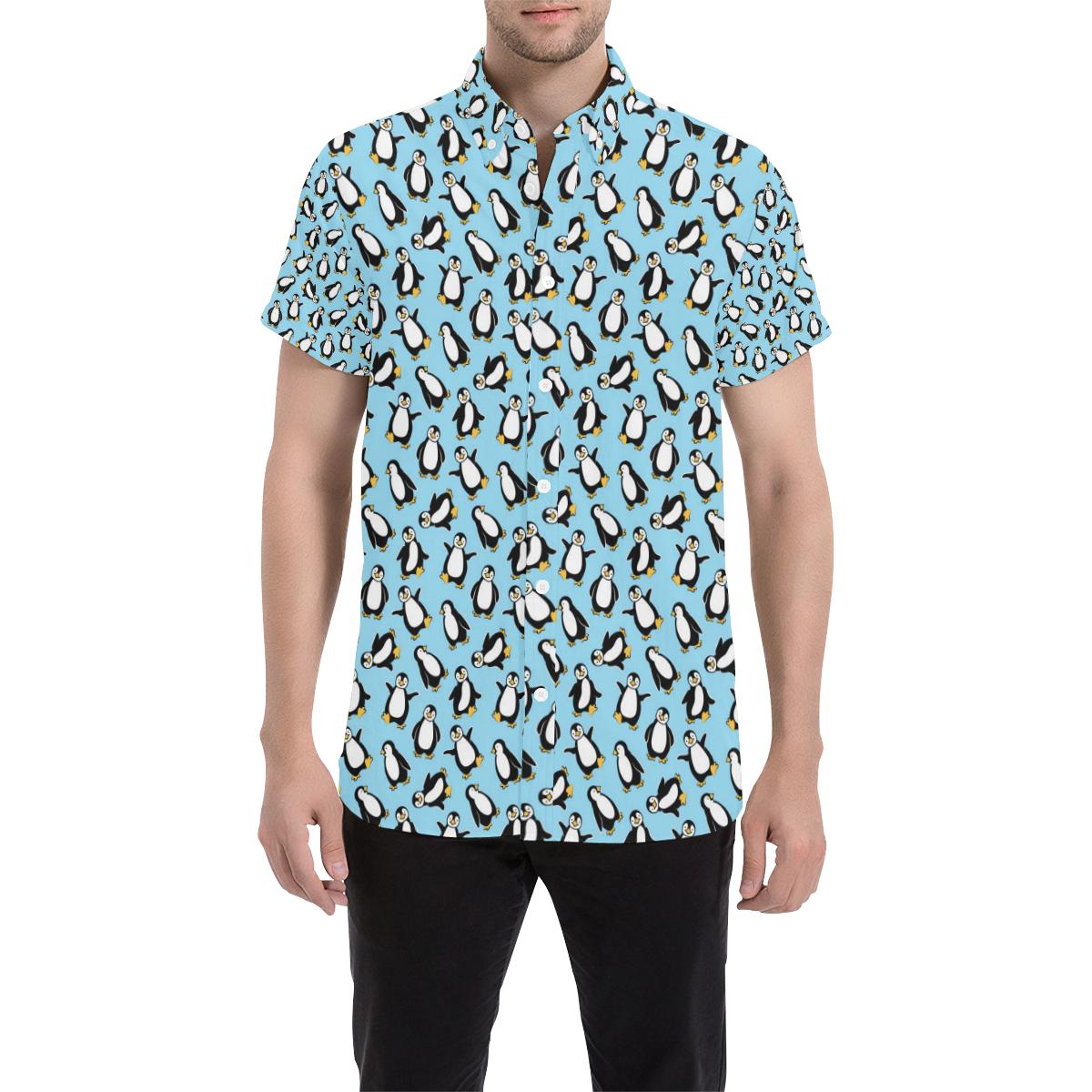 Penguin Happy Print Men Button Up Shirt