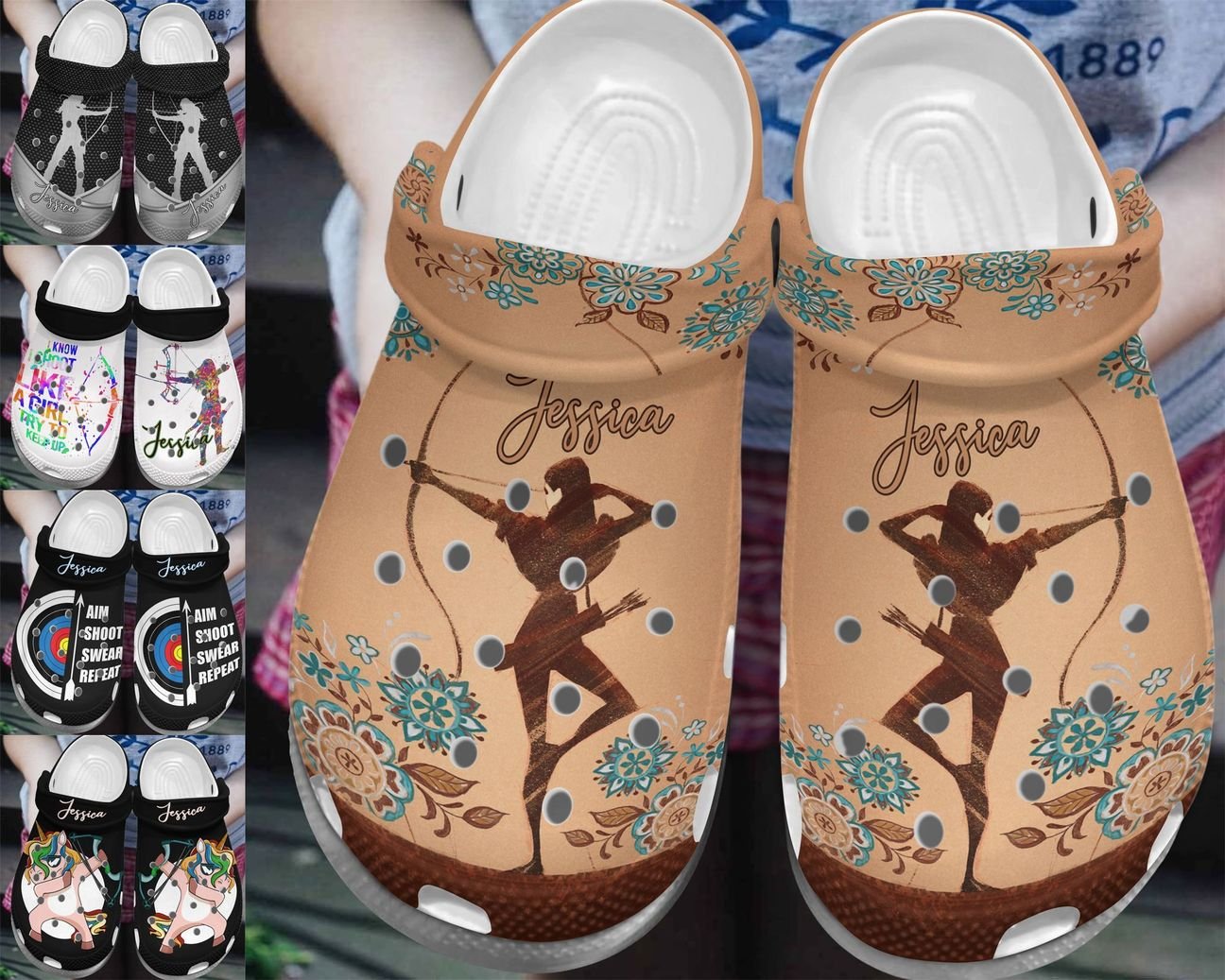 Archery Personalize Clog, Custom Name, Text, Fashion Style For Women, Men, Kid, Print 3D Whitesole