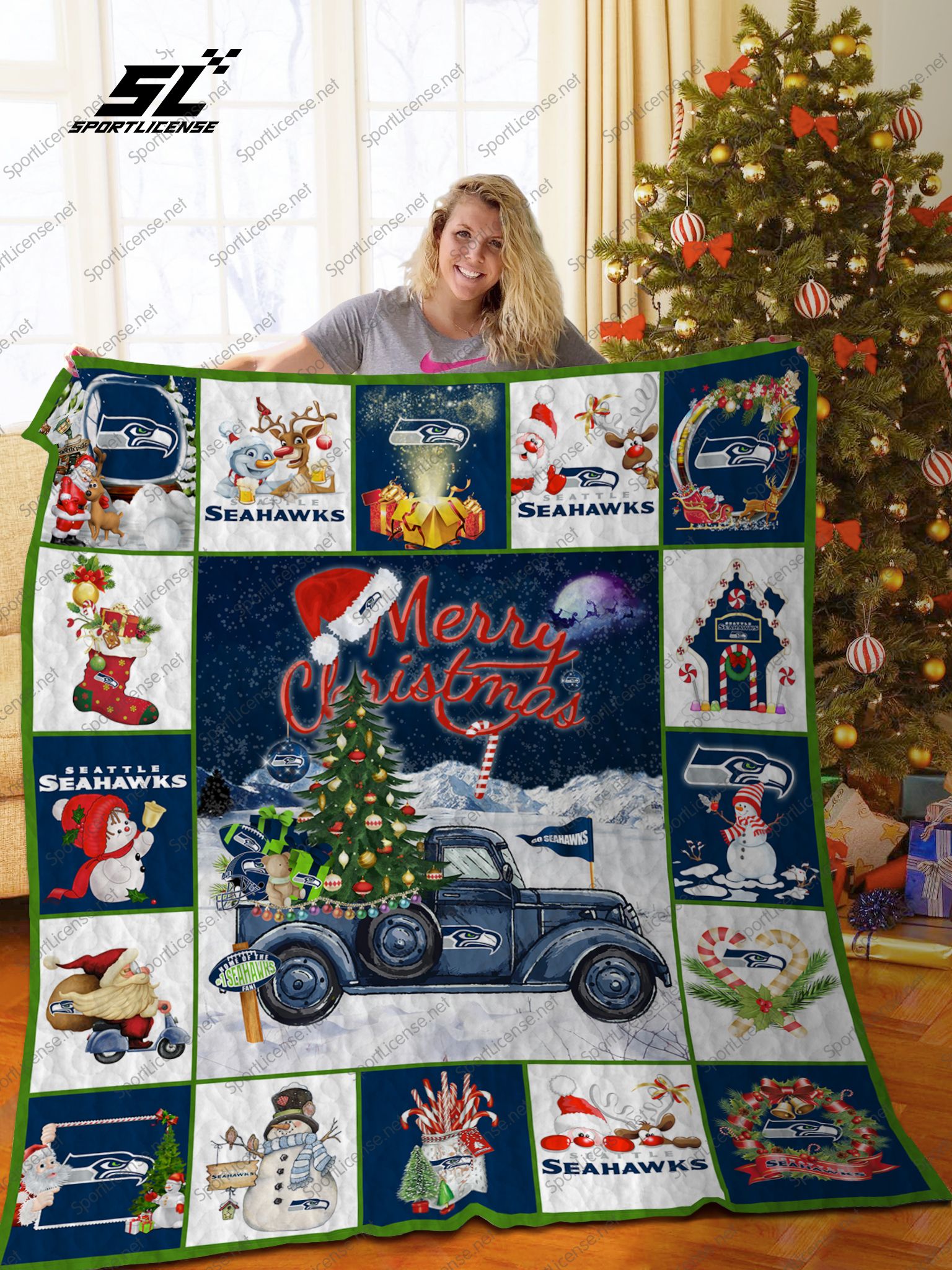 Bl  Seattle Seahawks Quilt Blanket