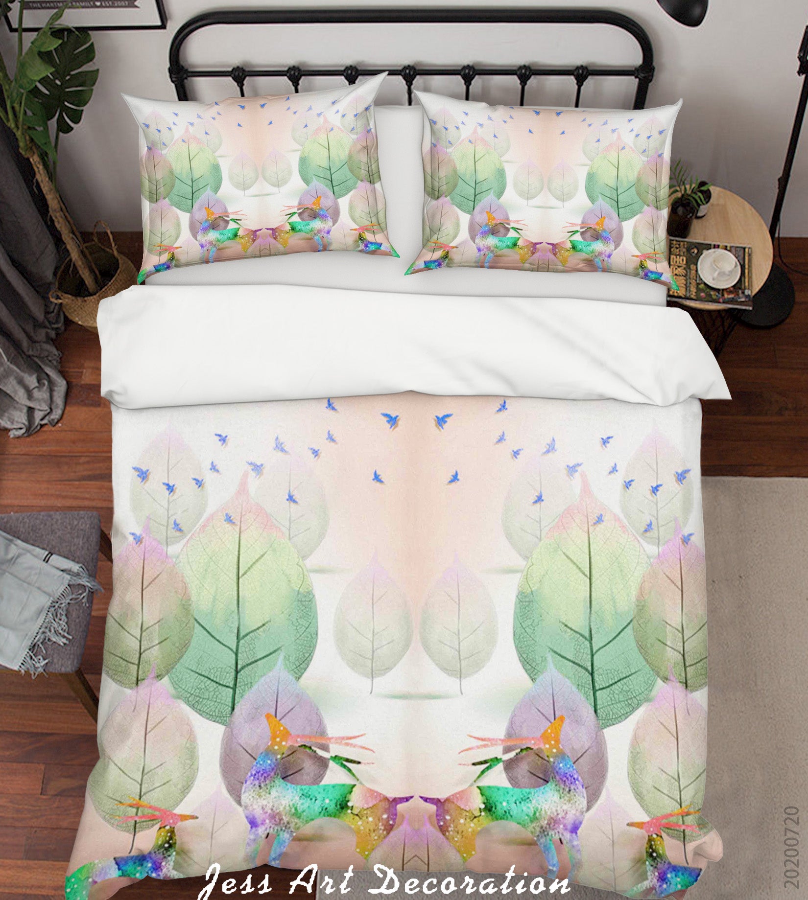 3D Hand Drawn Colorful Deer Animal Tree Quilt Cover Set Bedding Set Duvet Cover Pillowcases Lxl