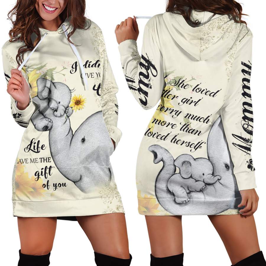 3D All Over Love Mom Elephant Hoodie Dress