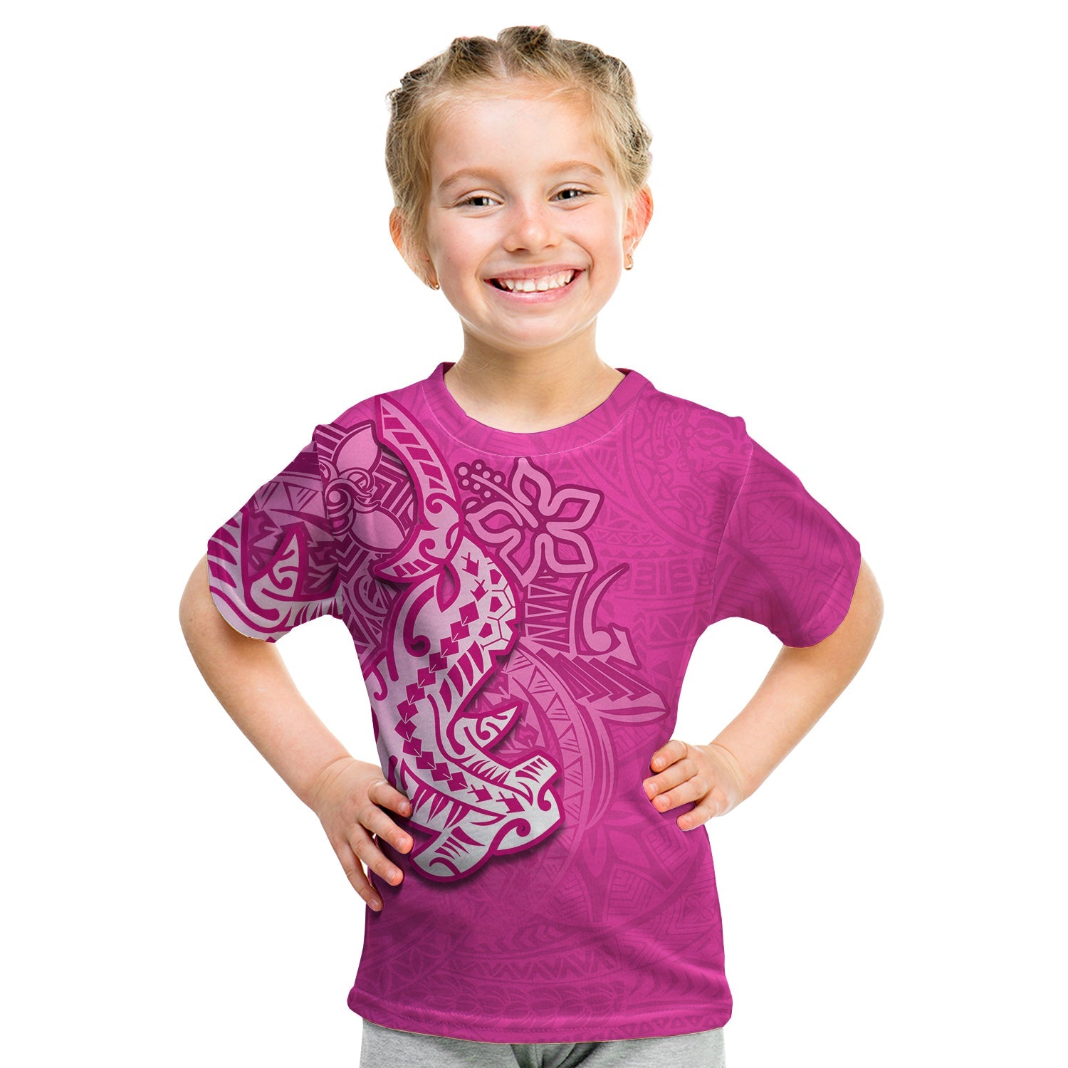 (Custom Personalised) Hammerhead Shark T Shirt Kid Polynesian Pink Style Lt6