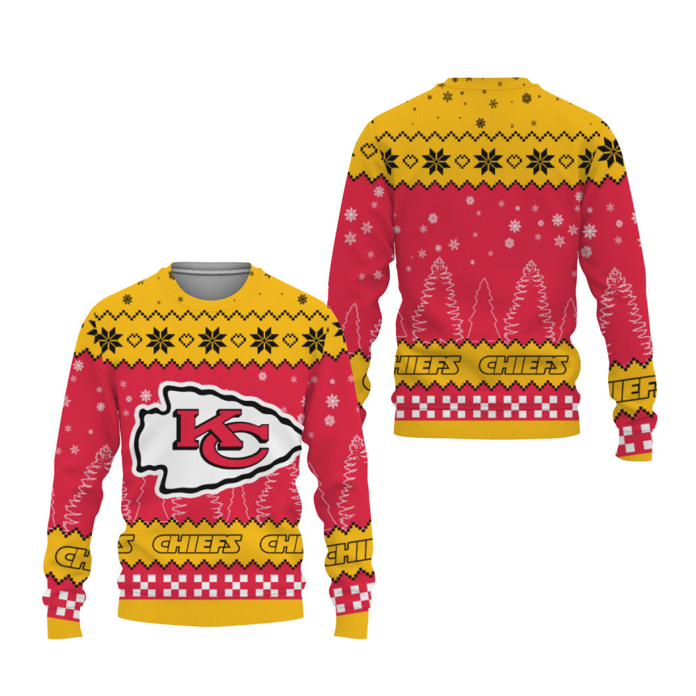 Kansas City Chiefs Sweatshirt Christmas Tree Snow Pattern Kansas City Chiefs Sweatshirt Yellow Red Unisex Adults For Fan