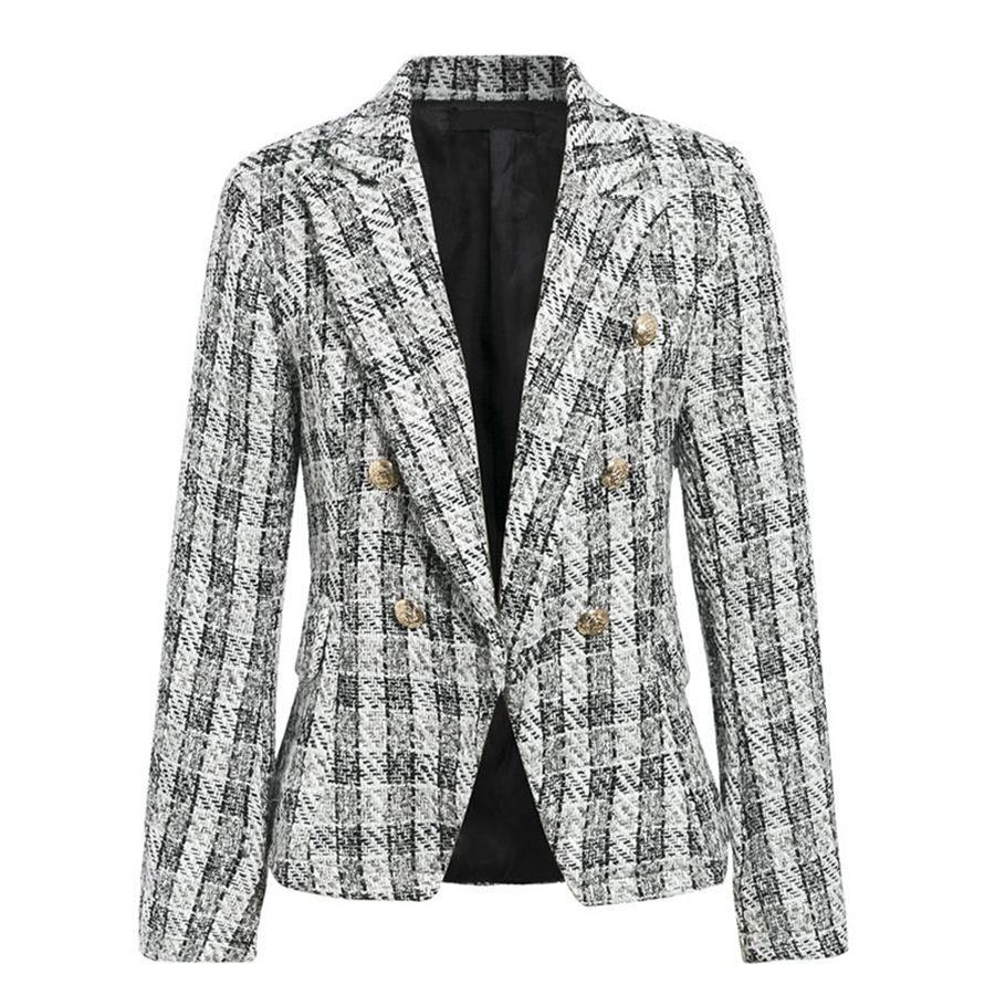 Spring Women Two-Piece Plaid Set Long Sleeve Lapel Blazer Office Ladies Slim Mini Skirt Plus Size Elegant Vintage Blazer Suits alx