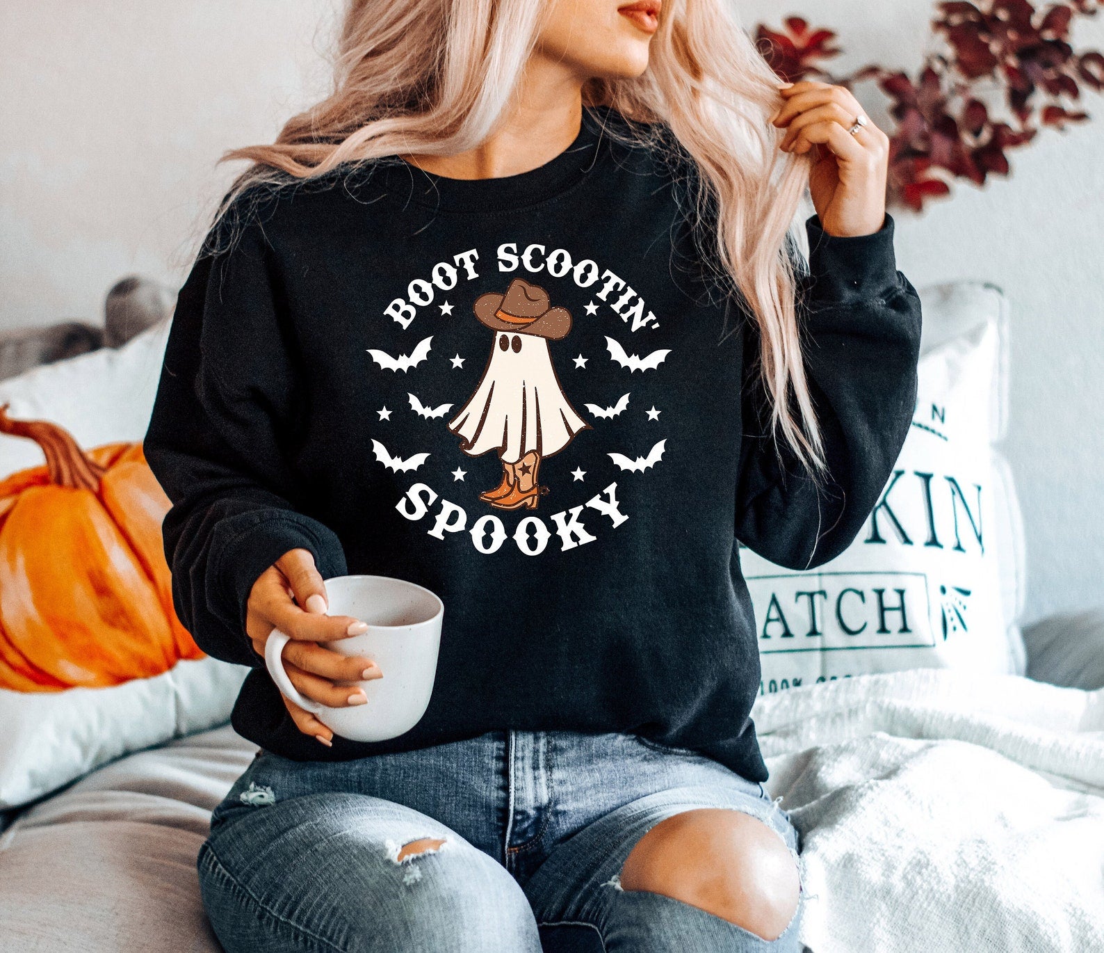 Cowboy Ghost Halloween 2D Crewneck Sweatshirt All Over Print Sweatshirt For Women Sweatshirt For Men