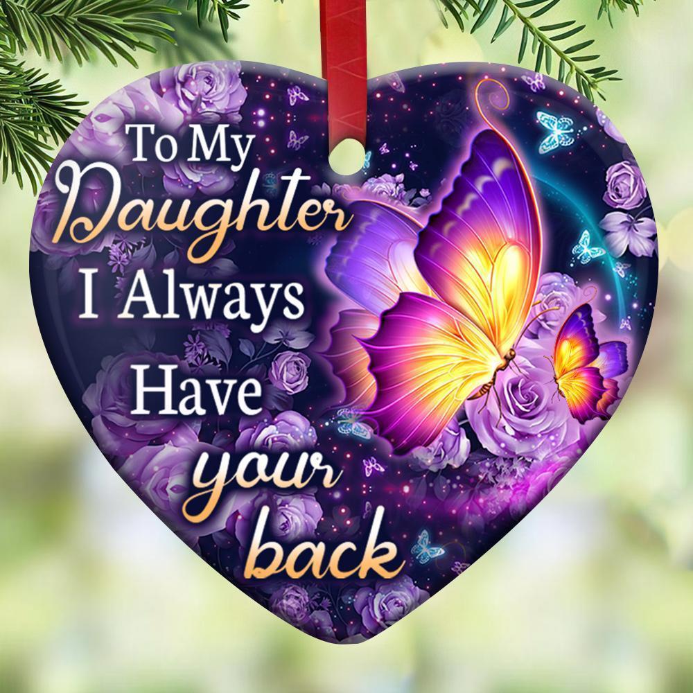 Butterfly And Roses To My Daughter I Always Have Your Back Heart Ornament Porcelain Ceramic Home Decorations Ornament Pendant Gifts For Christmas Tree Decor