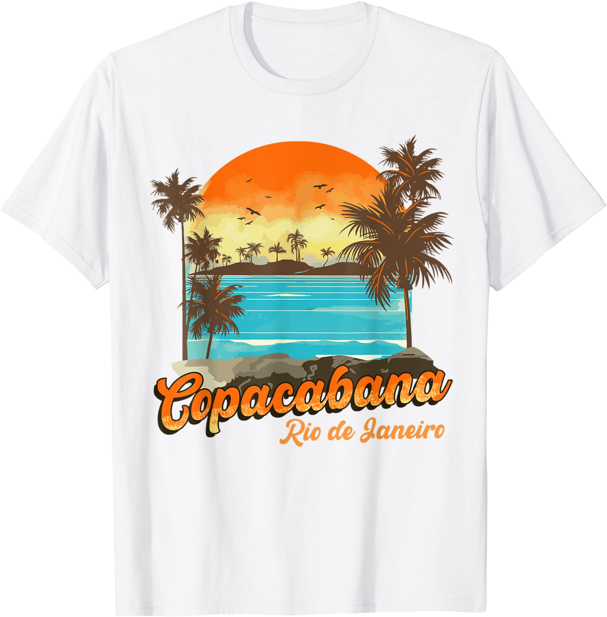 Copacabana, Rio de Janeiro Beach Summer Vacation Palm Sunset T-Shirt